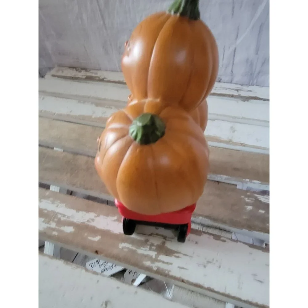 Ceramic pumpkin steampunk radio flyer‎ wagon Halloween prop kitchen home decor
